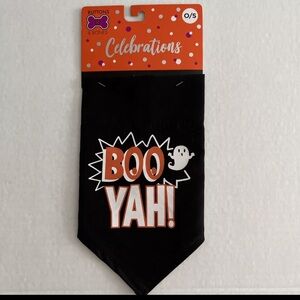 Button & Bones Celebrations O/S Pet Dog 1” Collar Bandanna Black “Boo Yah!”